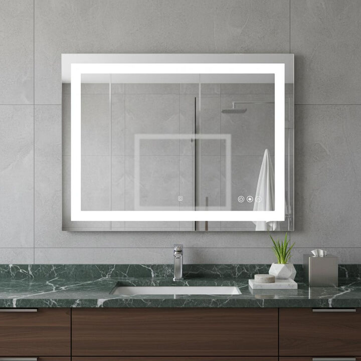 HomeRoots 24" Lighted Frameless Anti Fog Bathroom Vanity Mirror