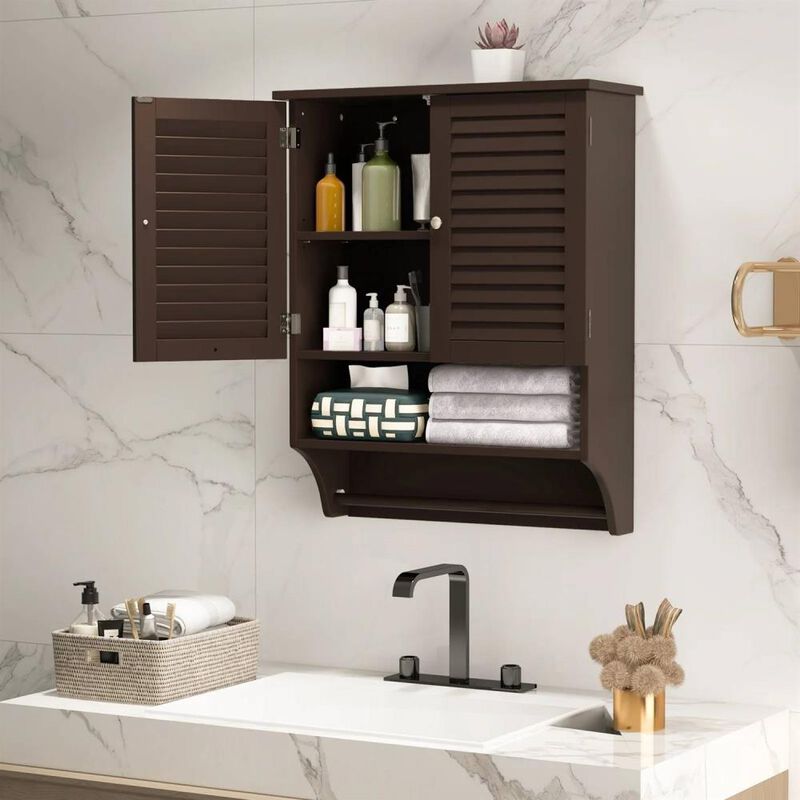 Hivvago Black Wall-Mounted Bathroom Medicine Cabinet with Louver Doors and Towel Bar