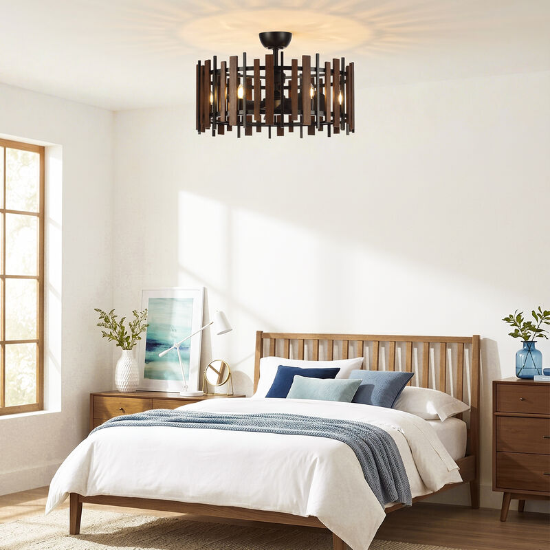 31" Modern Farmhouse Black Reversible 6-Speed Caged Ceiling Fan with Light and Remote for Bedroom, Living Room or Dining Room image number 3