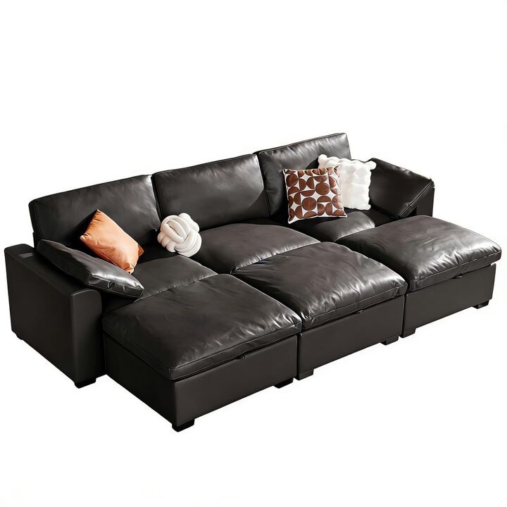 120" Modular Sectional Sleeper Sofa, 6-Seat Couch Bed with Storage Ottoman Deep Seat for Living Room
