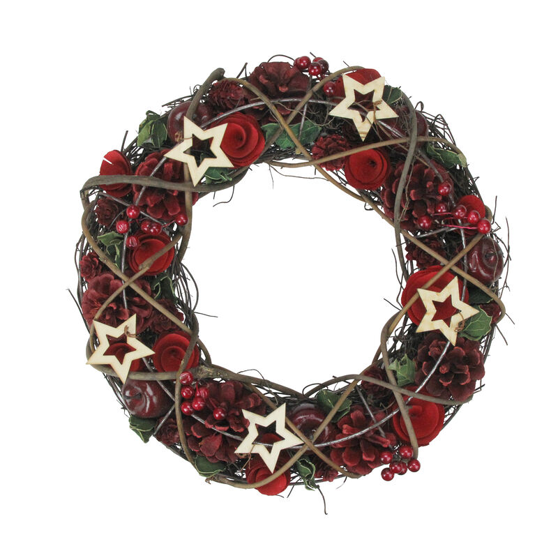 Apples and Berries with Stars Artificial Christmas Wreath 13-Inch  Unlit