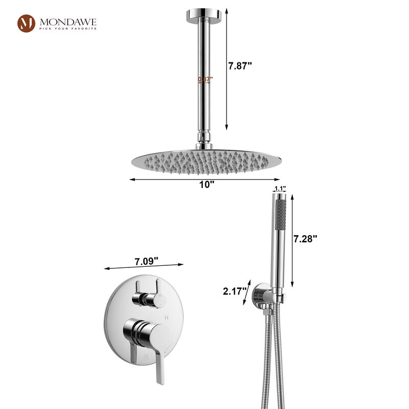 Mondawe Round 1-Spray Patterns Balance Valve Shower Faucets Set with 2.5 GPM Ceiling Mount Dual Shower Heads in Chrome