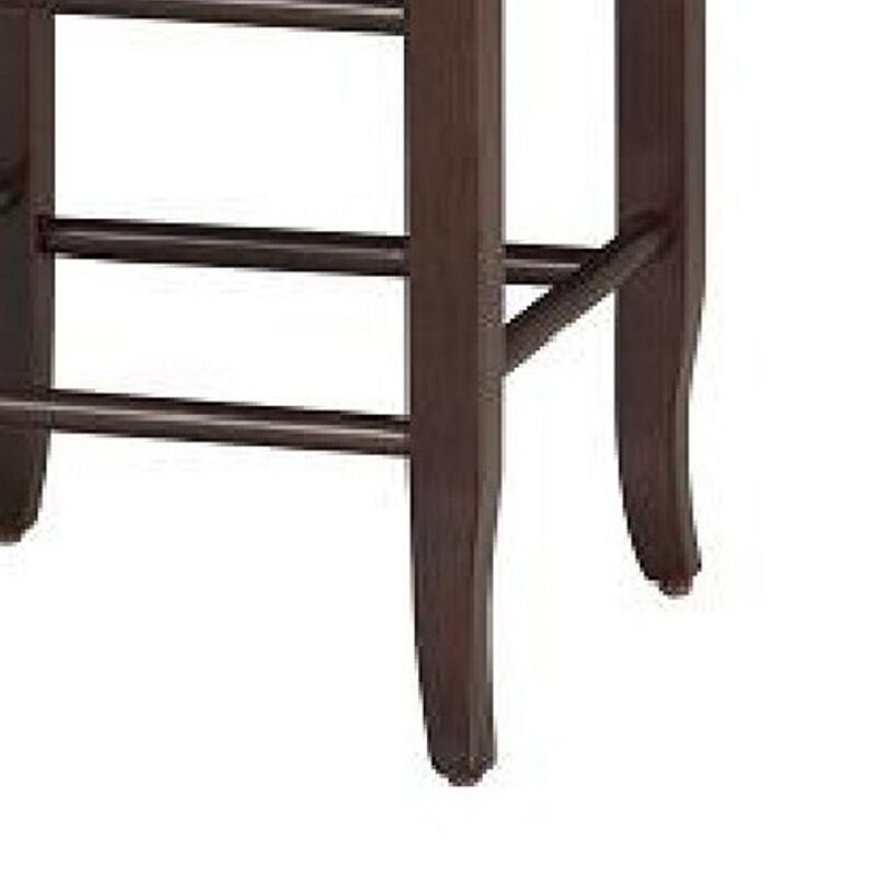 Rush Woven Wooden Frame Counter Stool with Saber Legs, Beige and Dark Brown-Benzara image number 3