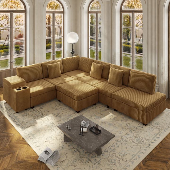 Piquop Corduroy L-Shaped Sectional Sofa Set