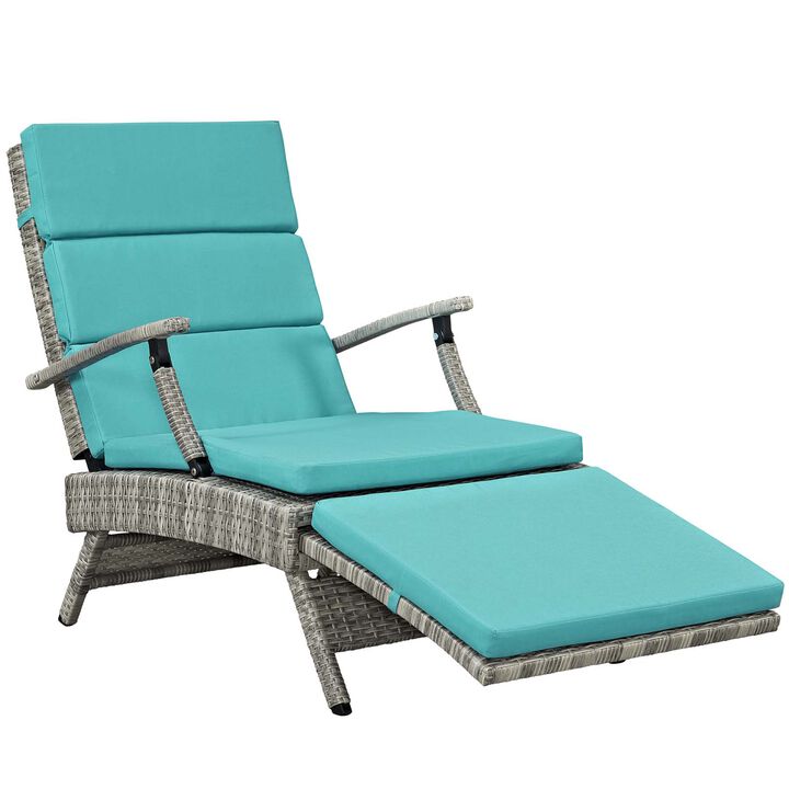 Envisage Chaise Outdoor Patio Wicker Rattan Lounge Chair - Light Gray Turquoise