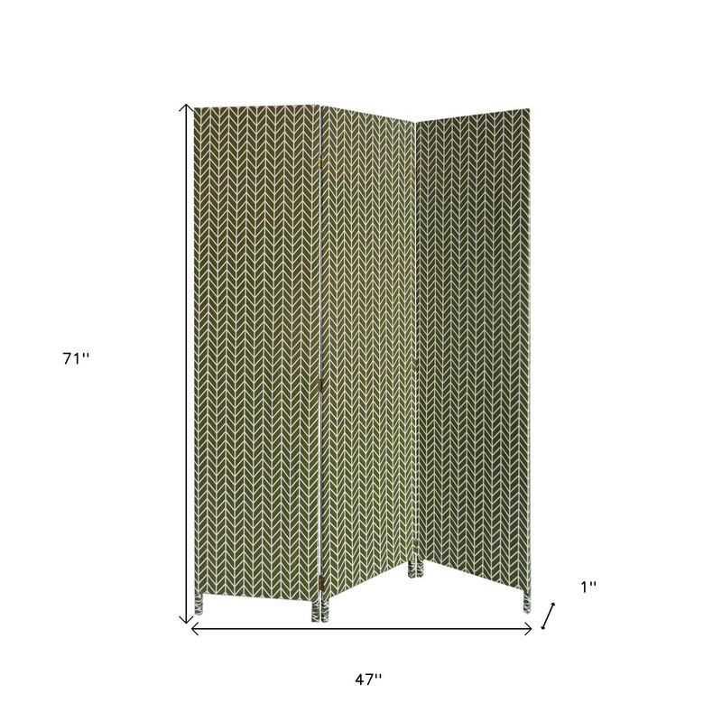 HomeRoots 71" Green Fabric Folding Three Panel Screen Room Divider image number 3