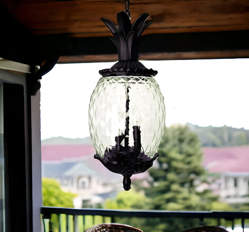 Three-Light Pineapple Outdoor Hanging Pendant Light for Patio or Garden