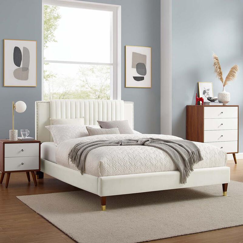 Zahra Channel Tufted Performance Velvet Queen Platform Bed image number 8