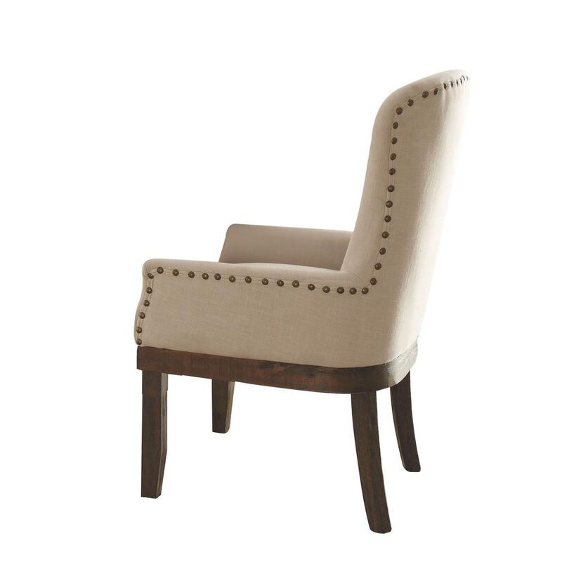 Acme Furniture Landon Side Chair (Set-2), Beige Linen & Salvage Brown