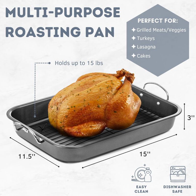 15" Non-Stick Carbon Steel Roasting Pan with Flat Rack