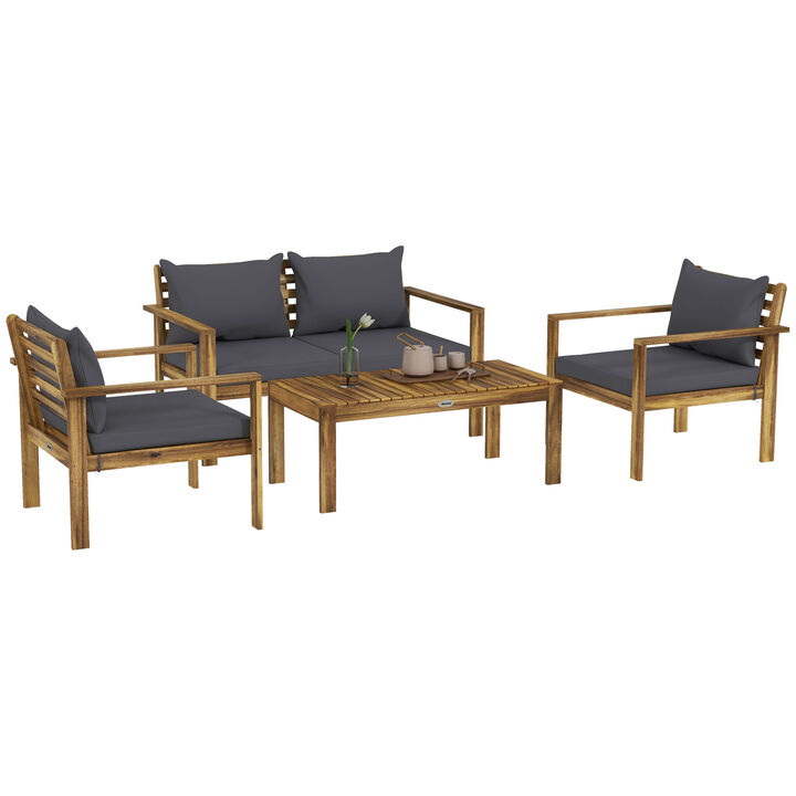Outsunny 4 PCs Wood Outdoor Patio Furniture Set with Table, Cushions