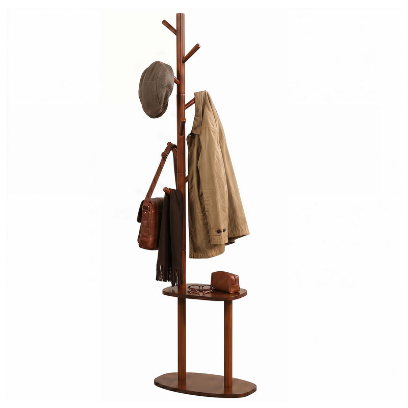 Wall Coat Rack with 8 Hooks and 2 Storage Shelves Organizer image number 3