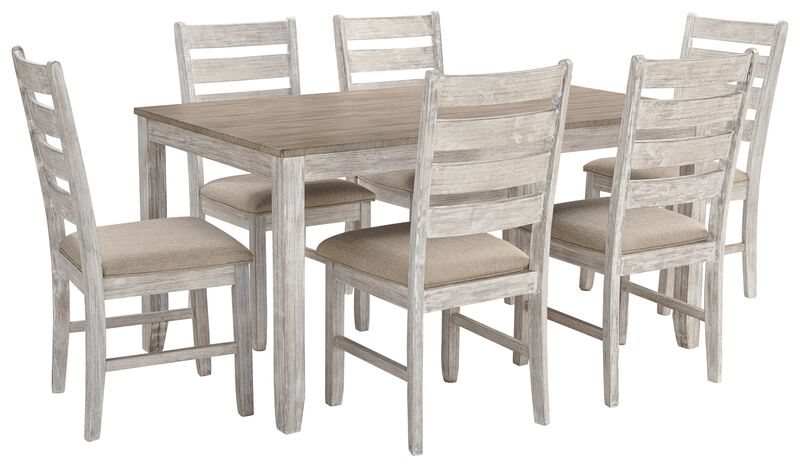 Farmhouse Two Tone Dining Set with 1 Table and 6 Chairs, Weathered Brown - Benzara image number 0