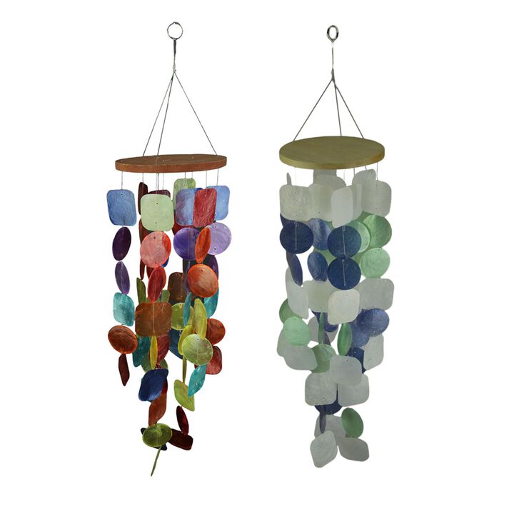 Set Of 2 Capiz Shell Wind Chimes For Garden Patio Yard Coastal And Multicolor