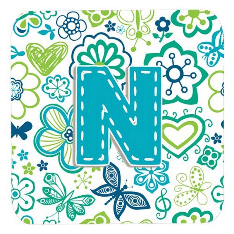 Caroline's Treasures CJ2006-NFC Letter N Flowers and Butterflies Teal Blue Foam Coasters (Set of 4), 3.5, Multicolor