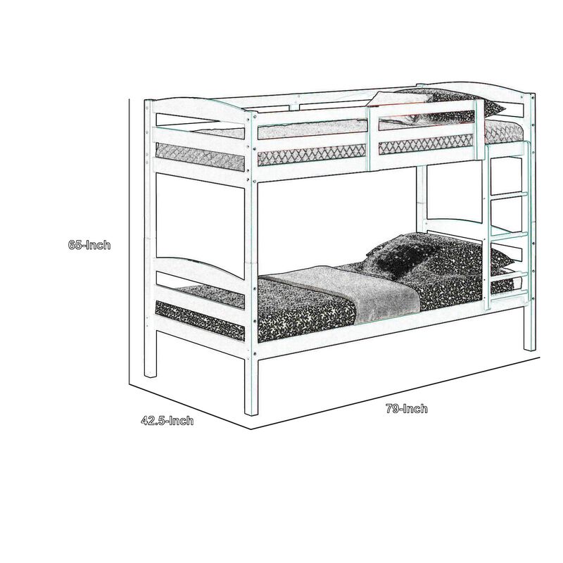 Sifa Twin Bunk Bed, Convenient Ladder, Arch Slat Design, White Solid Wood