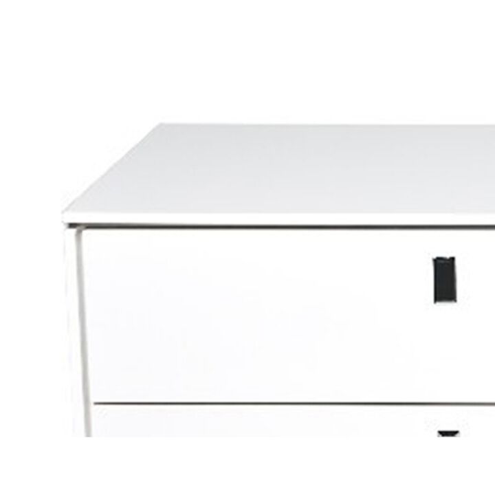 Ida 60 Inch TV Entertainment Console, Drawer, Pull Down Door, White Lacquer - Benzara