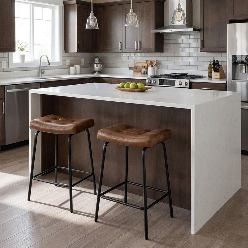 HomeRoots Set of Two Faux Leather and Metal Counter Height Bar Chairs image number 1