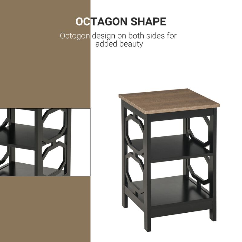 Modern End Table, Accent Side Table with 2 Storage Shelves for Living Room, Bedroom, Black