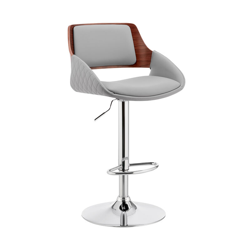 Colby Adjustable Gray Faux Leather and Chrome Finish Stool
