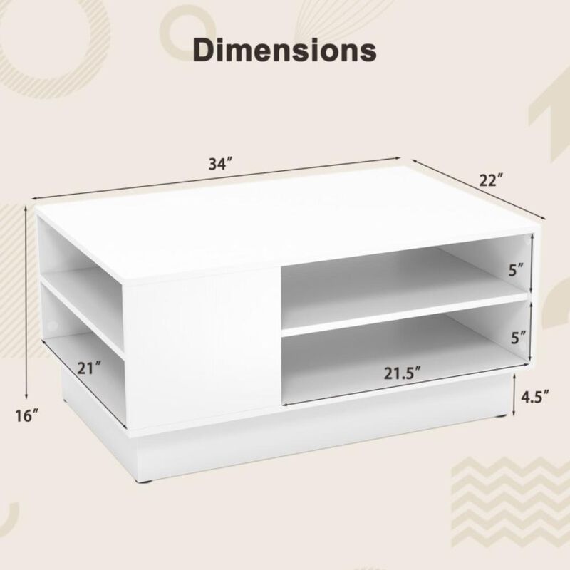 Hivvago Modern Coffee Table with 2-Tier Open Storage Shelves-White