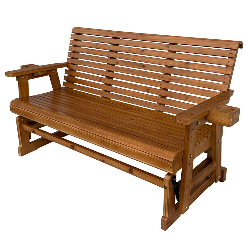 Wooden Patio Glider Bench with Cup Holders, High Roll Back and Deep Contoured Seat, Heavy Duty 800 Lb for Outdoor Porch Garden (3-Person) image number 6