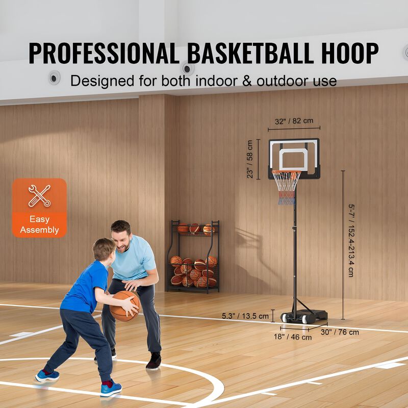 Height Adjustable Basketball Hoop with Stand, Portable Goal for Indoor Outdoor Kids and Adults-Black image number 2