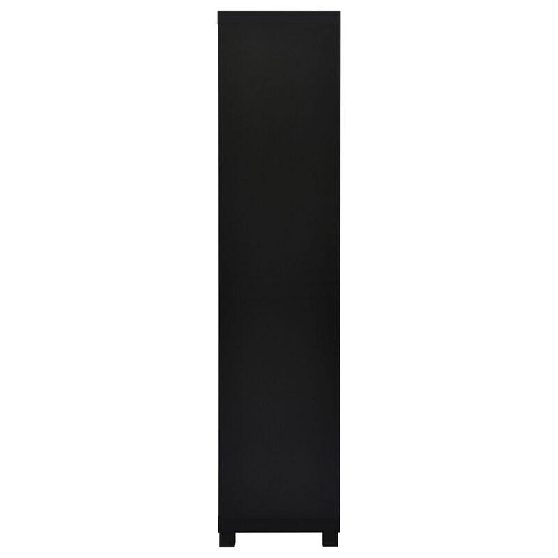 Janice Media Tower Bookcase, 3 Shelves, 1 Storage Cabinet,  Black Finish - Benzara