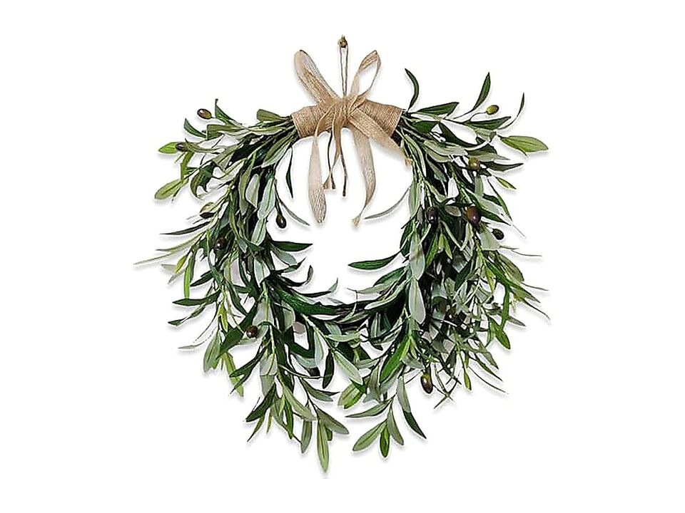 22 Heart Shaped Artificial Olive Leaf Fruit Wreath Realistic Green Branches Wall