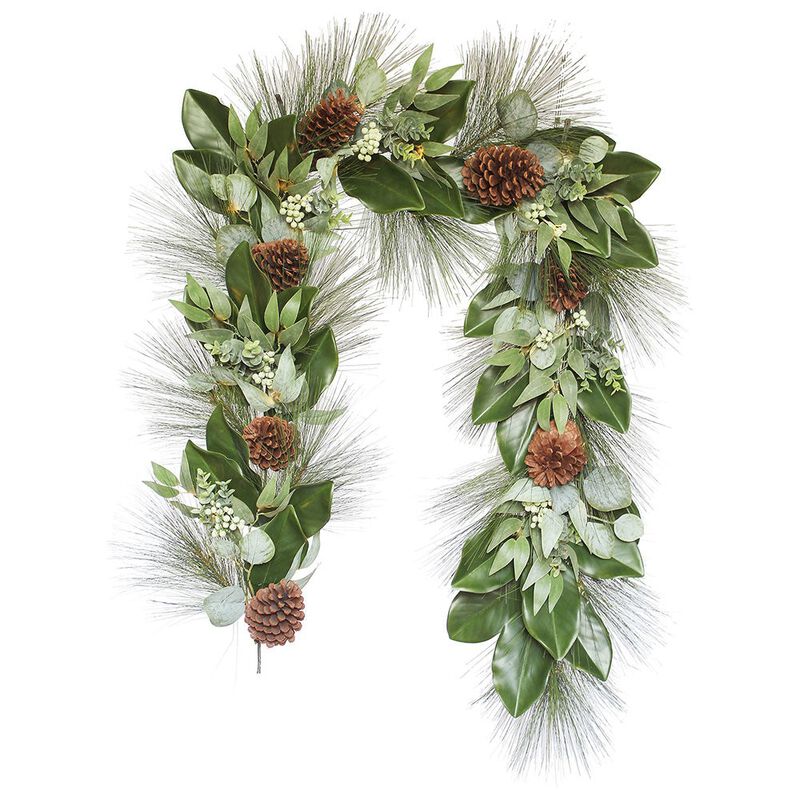 6' Magnolia, Eucalyptus, Pinecone, & Needle Pine Garland image number 0