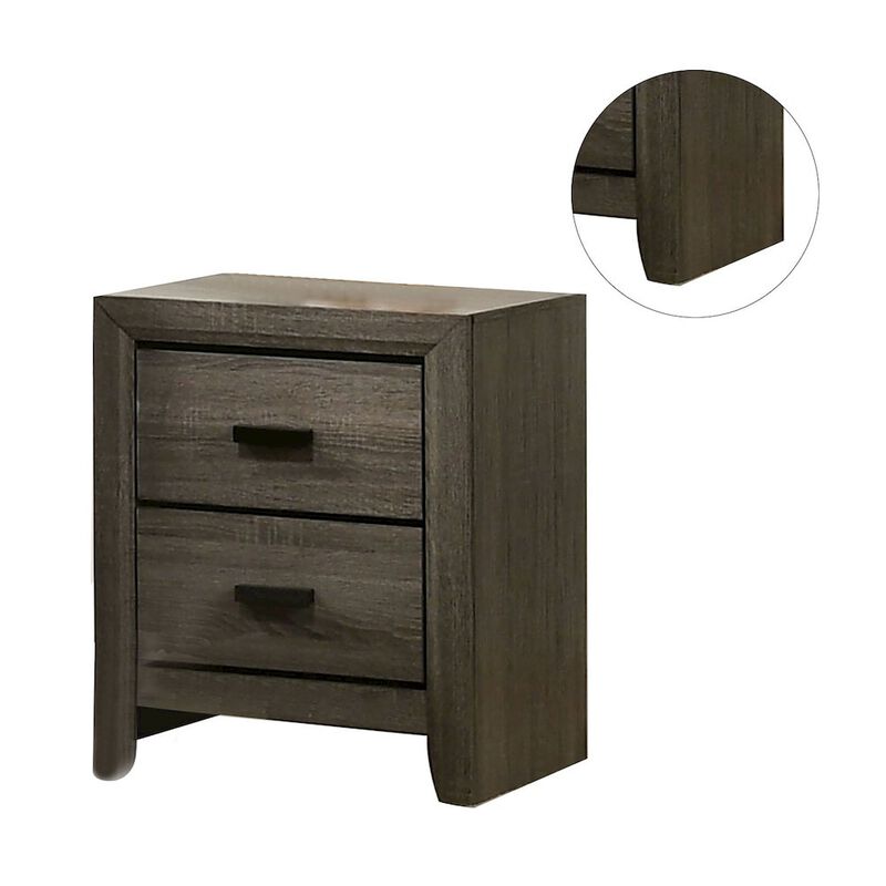 Simple Relax 2 Drawers Wooden Nightstand With Black Rectangular Pulls, Gray image number 4