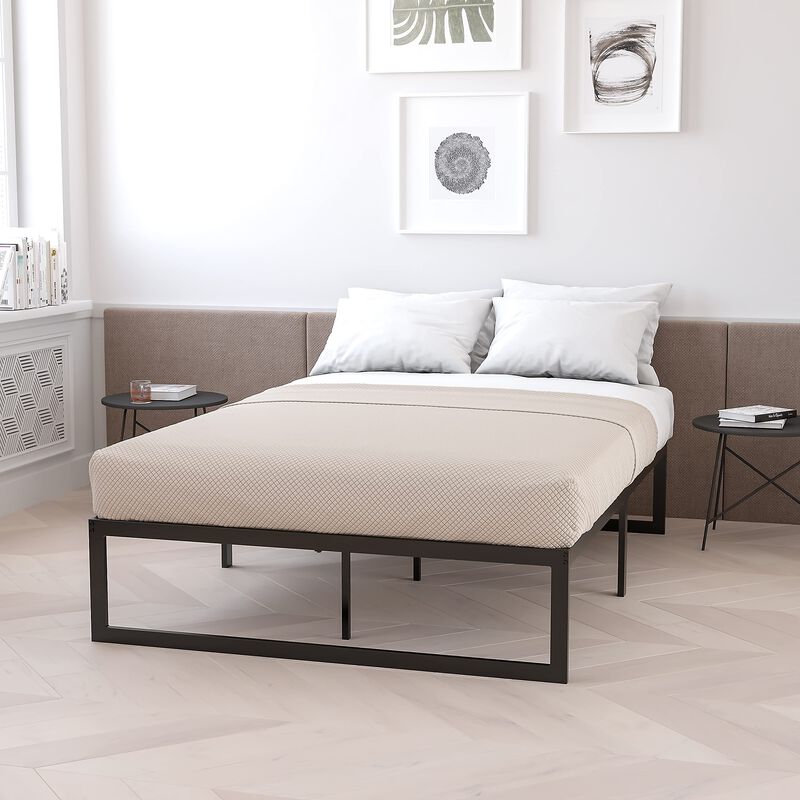 Louis 14 Inch Metal Platform Bed Frame with 12 Inch Memory Foam Pocket Spring Mattress in a Box (No Box Spring Required) - Queen image number 1