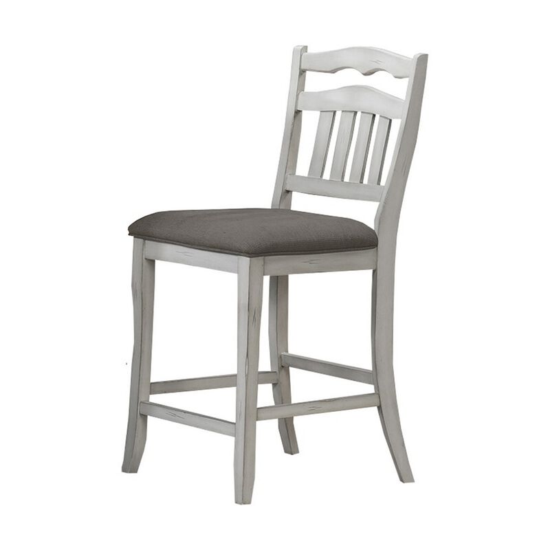 Zeke Counter Height Chairs, Set of 2, Ladder Back, Classic White Wood, Dark Gray