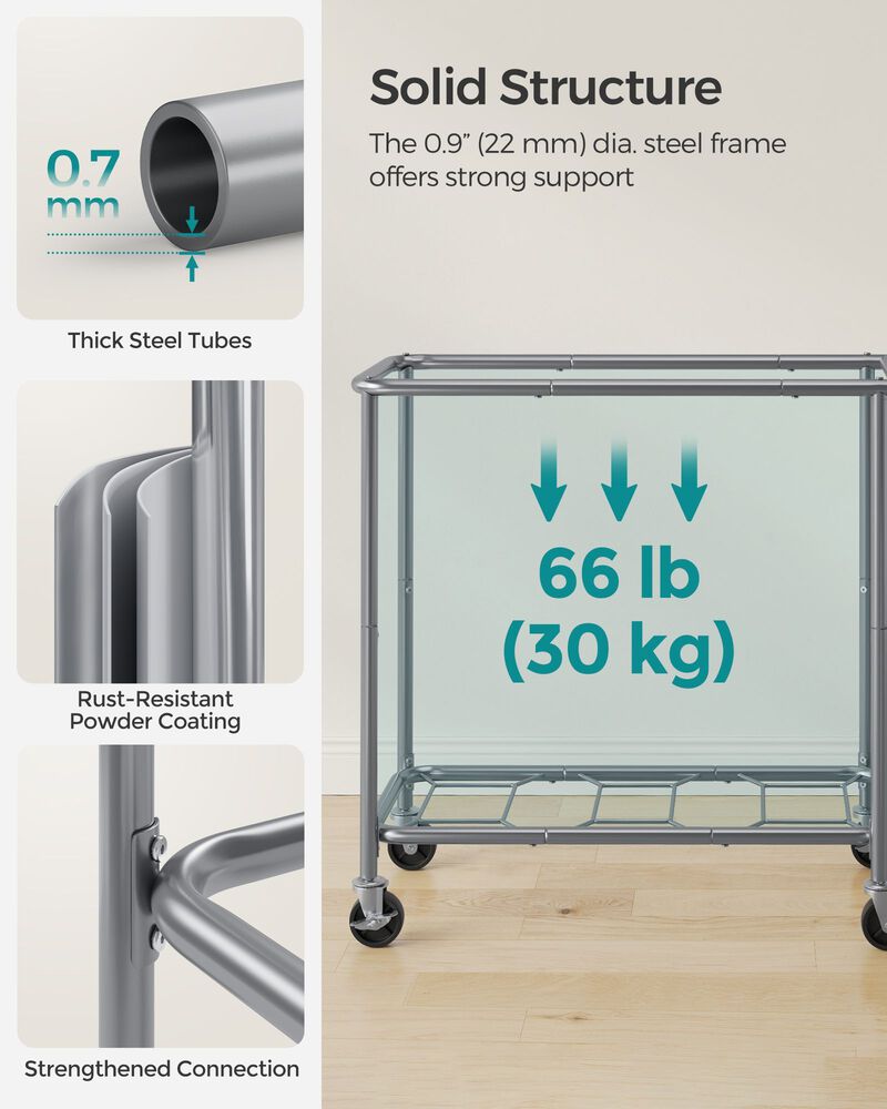 200L Laundry Sorter Cart &ndash; 3-Compartment Rolling Hamper with Removable Liners and Frame