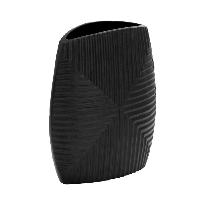 Metal Ribbed Vase, Matte Black
