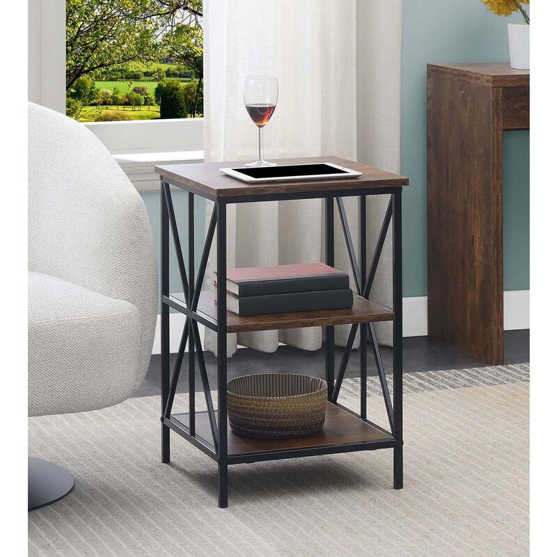 Convenience Concepts Tucson Starburst End Table with Shelves, Barnwood/Black