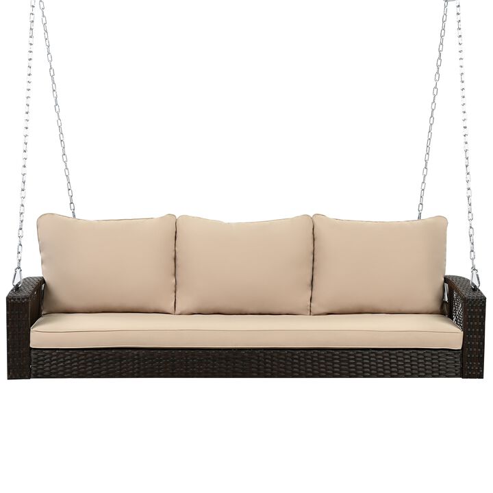 Hivvago 69" Wicker 3-Person Porch Swing with Chains
