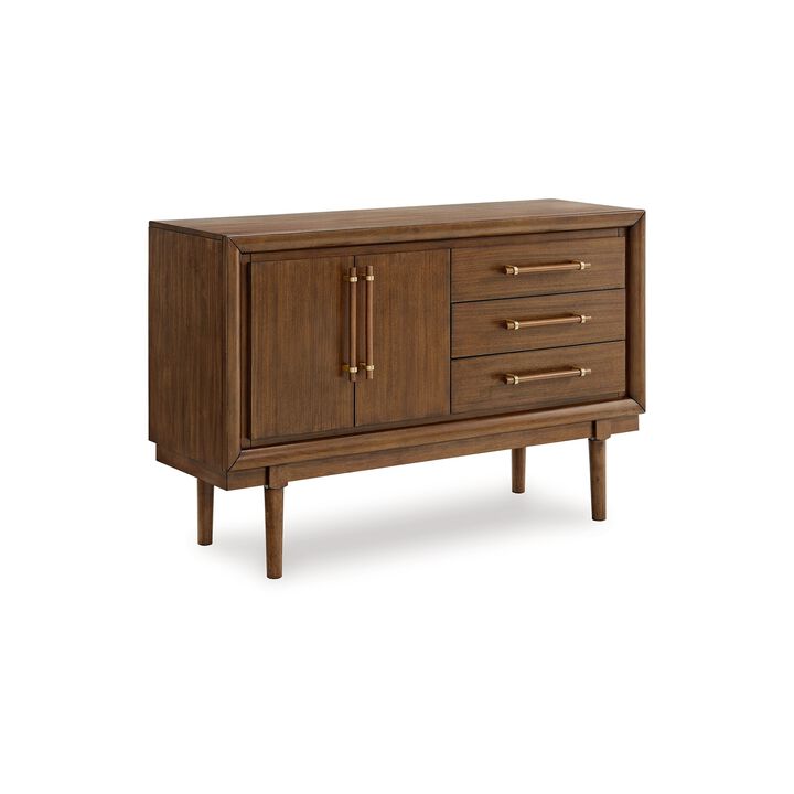 Jeyn Dining Room Server with 3 Drawers and Fixed Shelf, Brown Hardwood - Benzara