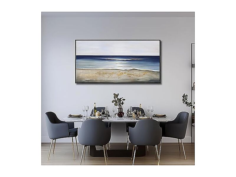 Ocean Wall Art Large Framed Decor Blue Gold Aesthetic Living Room Bedroom Dining image number 3