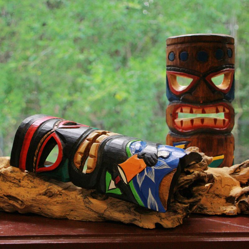 Set Of 5 Polynesian Style Wooden Tiki Masks 10 In image number 7