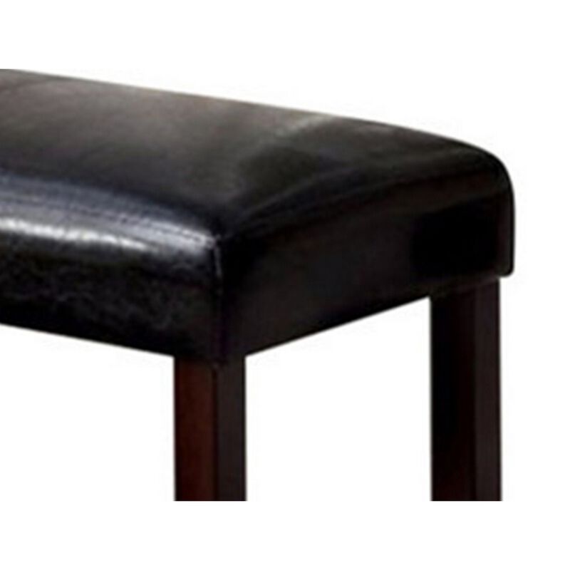 Oliver 46 Inch Bench, Leather Upholstery, Wood Frame, Soft Cushion, Black - Benzara