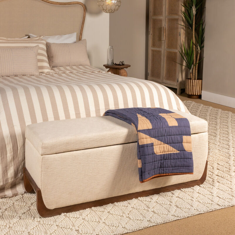 Mango Wood and Boucle Storage Bench, Ivory image number 8