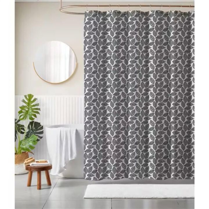 Hivvago 72-inch Black White Leaf Pattern Shower Curtain in 100-Percent Polyester Fabric