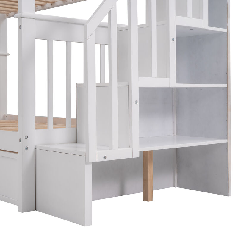 Merax Stairway Twin-Over-Twin Bunk Bed with Three Drawers for Bedroom, Dorm