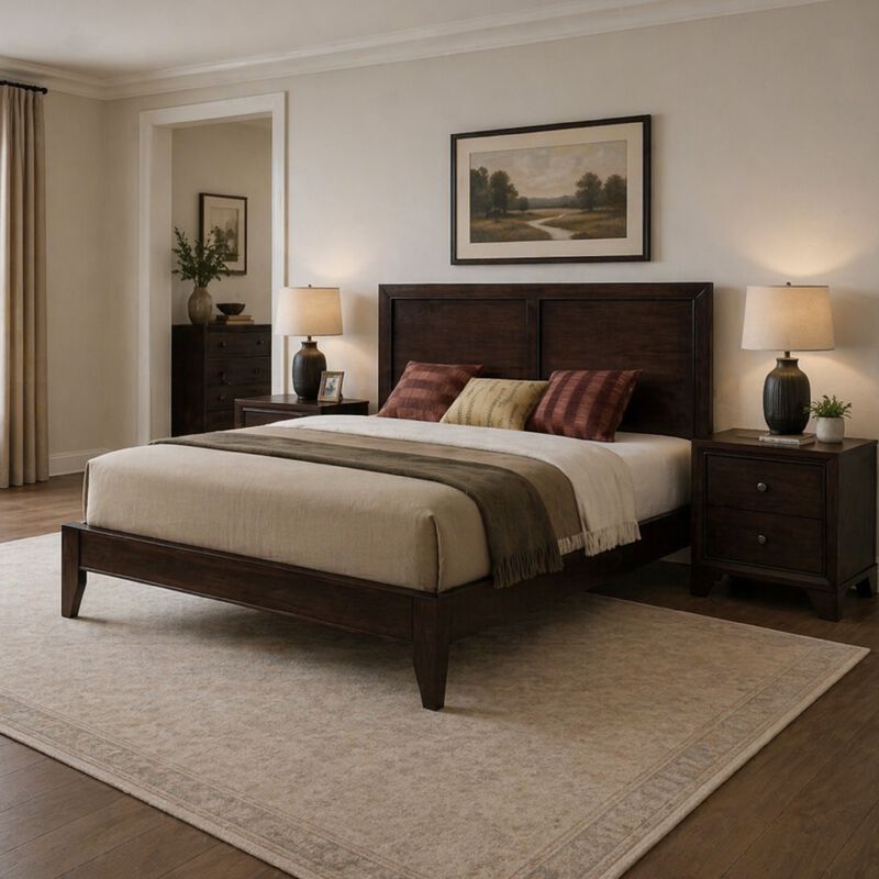Queen Size Bedroom Set, Brown Finish, 3-Piece Set with Bed and Two Nightstands image number 8