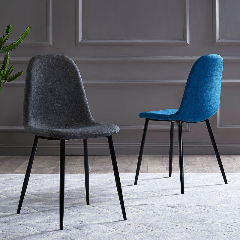 Minimalista Fabric Dining Chair with Black Metal Legs, Set of 2, Black/Gray image number 1