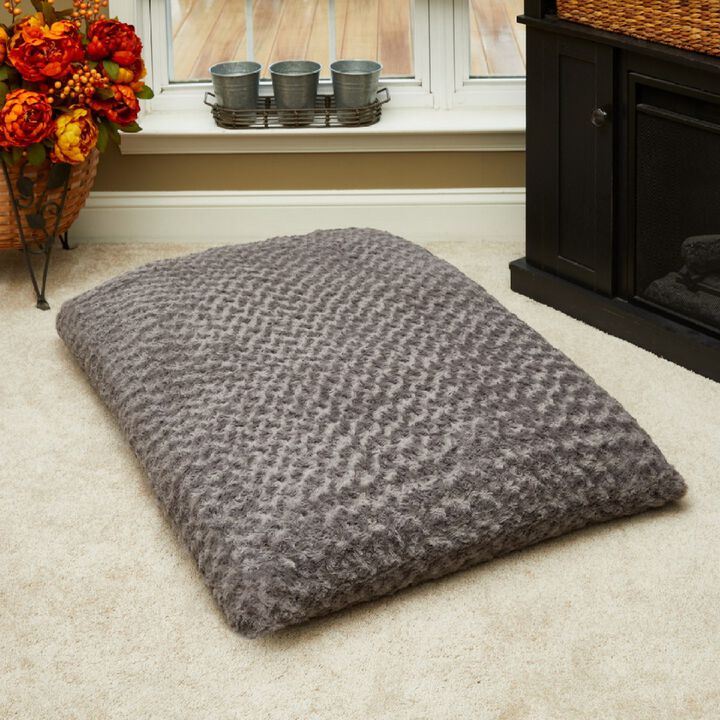 Gray Soft Rectangular Pet Bed, Medium Furry Dog Bed Cat Bed for Indoor Outdoor Use 27" x 36"