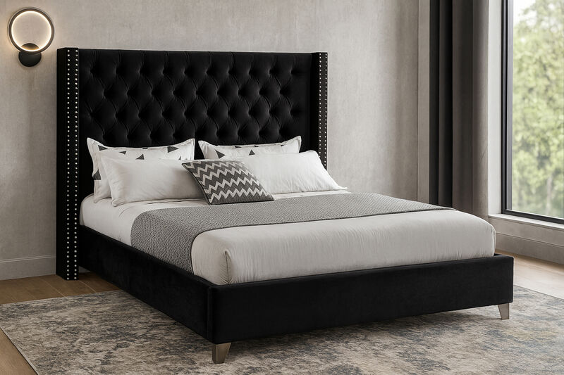 Meridian Furniture Aiden Black Velvet King Bed