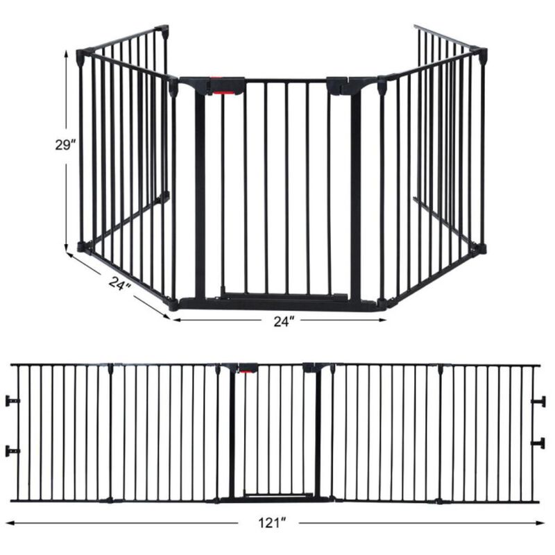 Hivvago 115 Inch Length 5 Panel Adjustable Wide Fireplace Fence