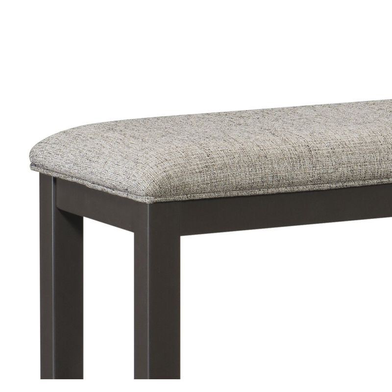 Casual Dining Counter Height Bench 1pc Gunmetal Gray-Finished Wood Gray Fabric-Covered Padded Seat Modern Furniture